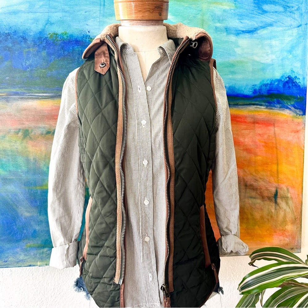 Daniel Cremieux Womens Olive Green Nylon Quilted Vest